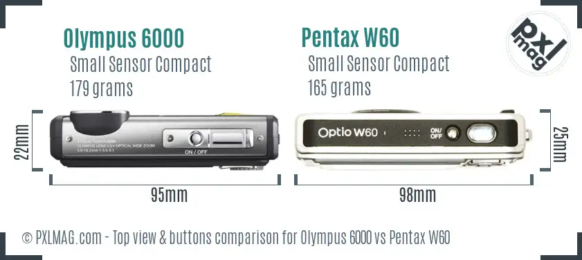 Olympus 6000 vs Pentax W60 top view buttons comparison