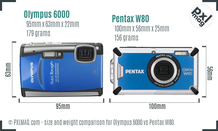 Olympus 6000 vs Pentax W80 size comparison