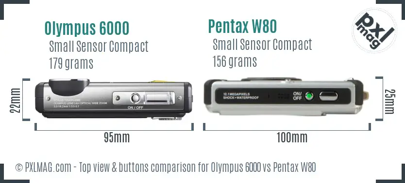 Olympus 6000 vs Pentax W80 top view buttons comparison