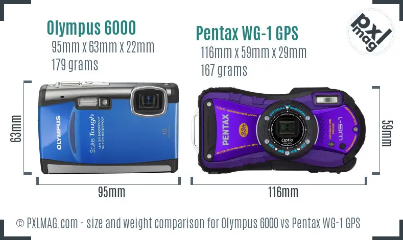 Olympus 6000 vs Pentax WG-1 GPS size comparison