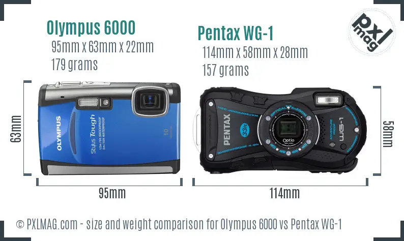 Olympus 6000 vs Pentax WG-1 size comparison