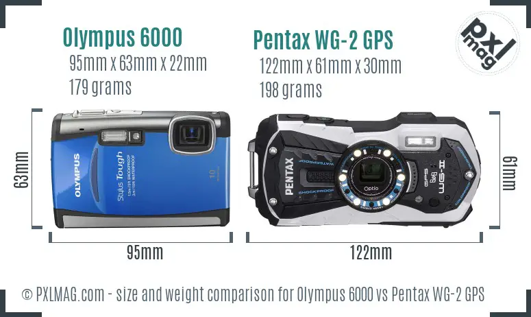 Olympus 6000 vs Pentax WG-2 GPS size comparison