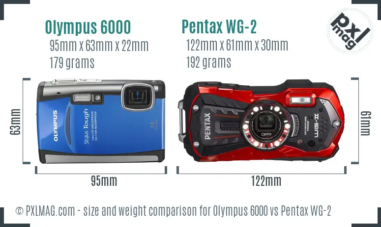 Olympus 6000 vs Pentax WG-2 size comparison