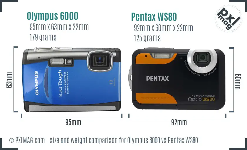 Olympus 6000 vs Pentax WS80 size comparison