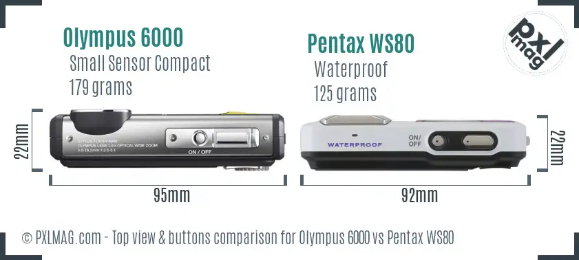 Olympus 6000 vs Pentax WS80 top view buttons comparison