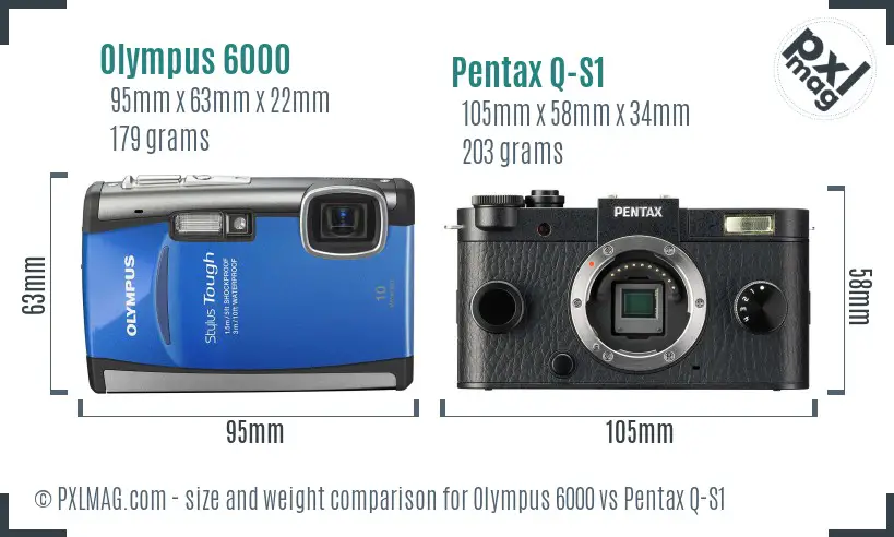 Olympus 6000 vs Pentax Q-S1 size comparison