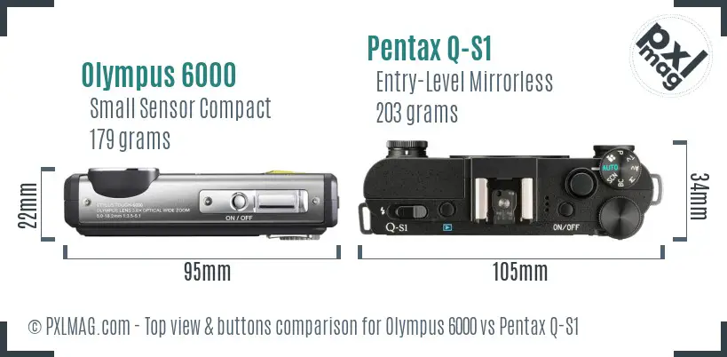 Olympus 6000 vs Pentax Q-S1 top view buttons comparison