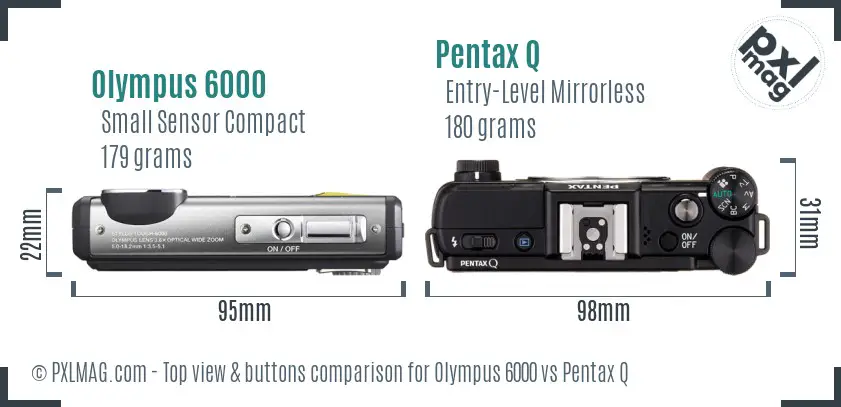 Olympus 6000 vs Pentax Q top view buttons comparison
