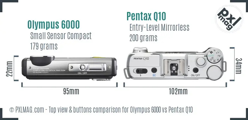 Olympus 6000 vs Pentax Q10 top view buttons comparison