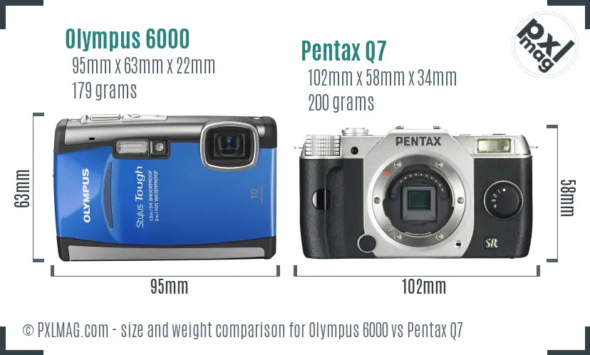 Olympus 6000 vs Pentax Q7 size comparison