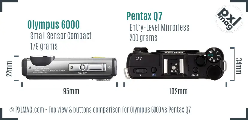 Olympus 6000 vs Pentax Q7 top view buttons comparison