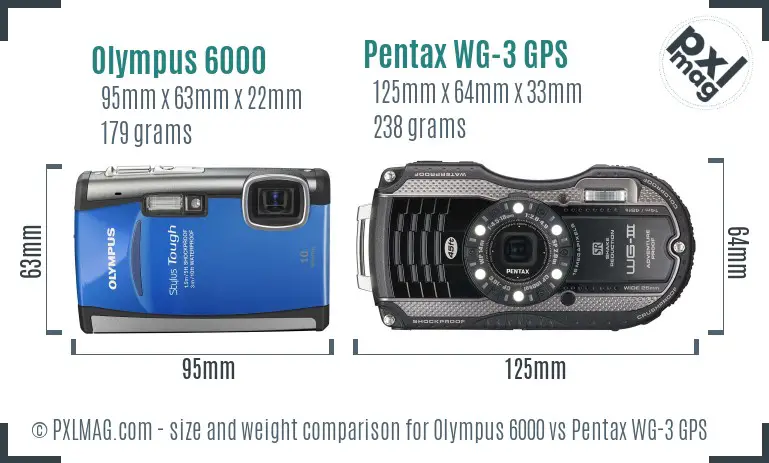 Olympus 6000 vs Pentax WG-3 GPS size comparison Olympus 6000 vs Pentax WG-3 GPS size comparison