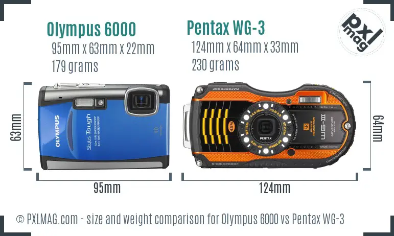Olympus 6000 vs Pentax WG-3 size comparison