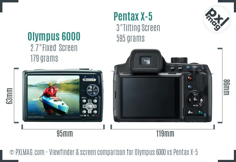Olympus 6000 vs Pentax X-5 Screen and Viewfinder comparison
