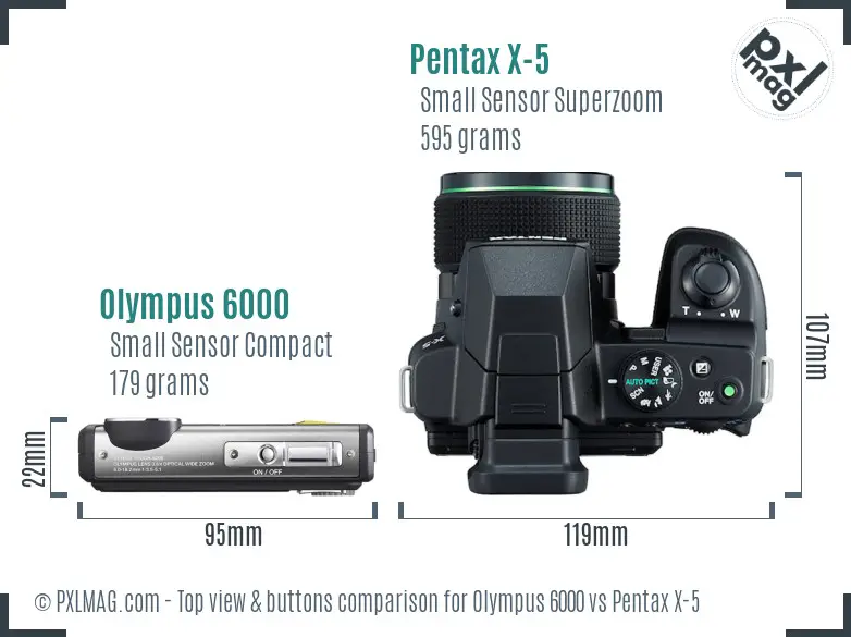 Olympus 6000 vs Pentax X-5 top view buttons comparison