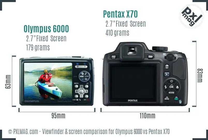 Olympus 6000 vs Pentax X70 Screen and Viewfinder comparison