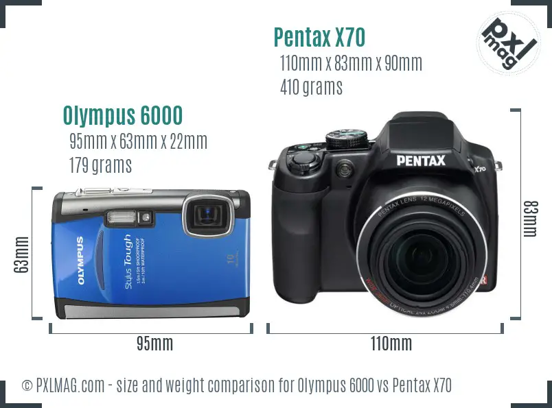 Olympus 6000 vs Pentax X70 size comparison