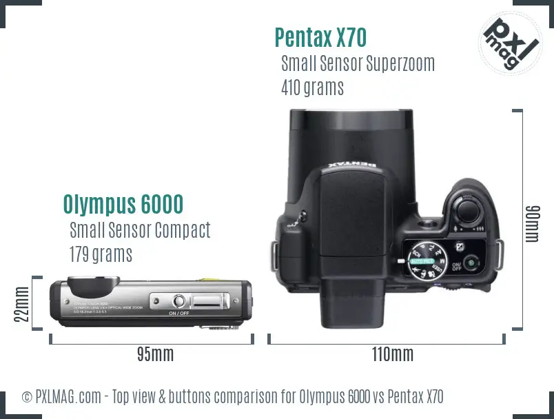 Olympus 6000 vs Pentax X70 top view buttons comparison