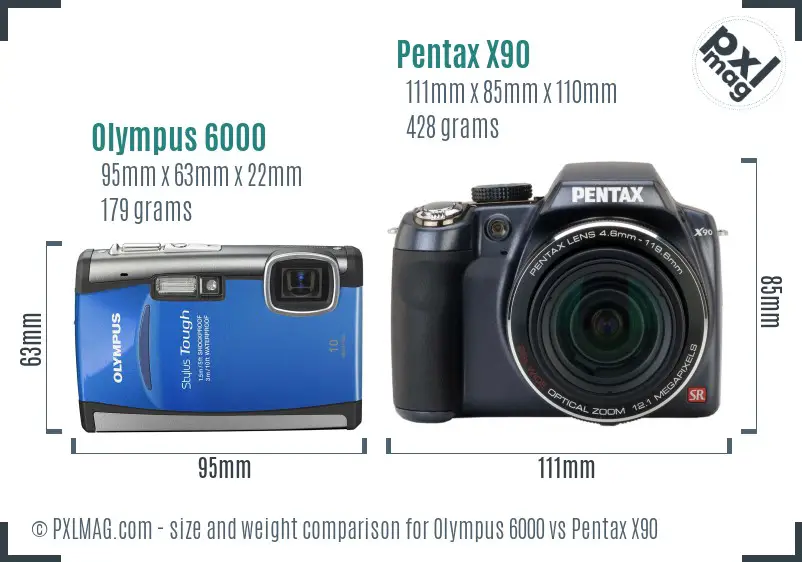 Olympus 6000 vs Pentax X90 size comparison