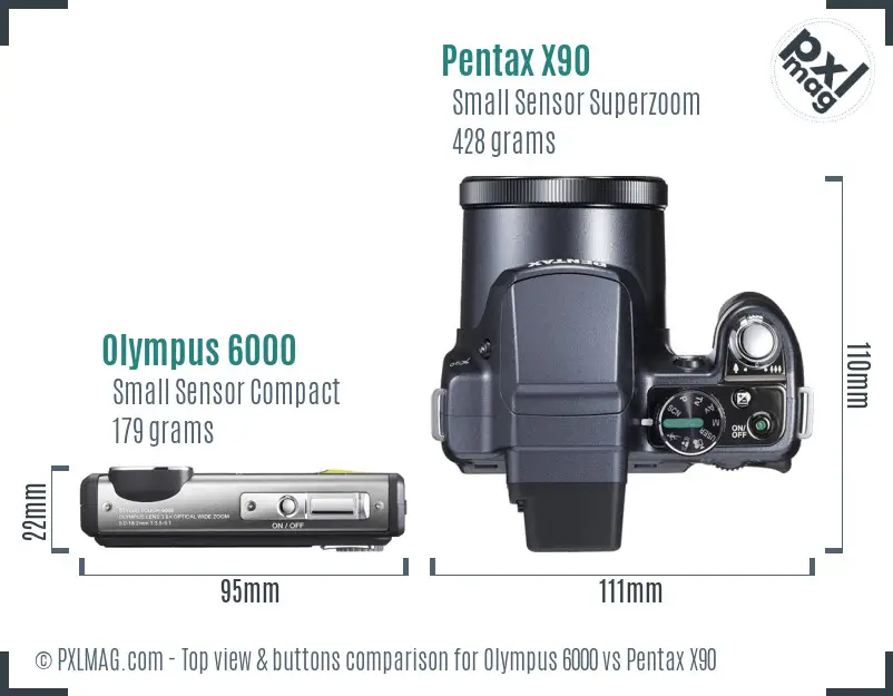 Olympus 6000 vs Pentax X90 top view buttons comparison