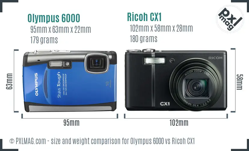 Olympus 6000 vs Ricoh CX1 size comparison