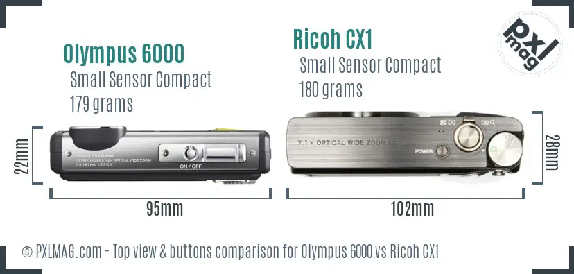 Olympus 6000 vs Ricoh CX1 top view buttons comparison