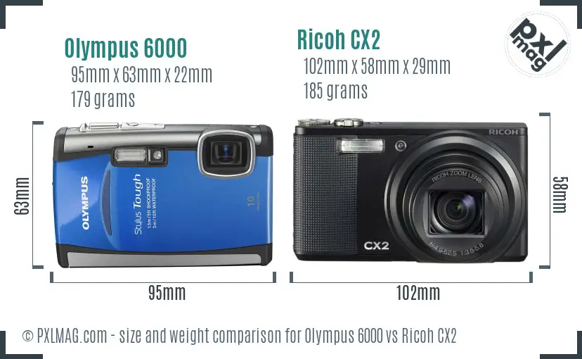 Olympus 6000 vs Ricoh CX2 size comparison