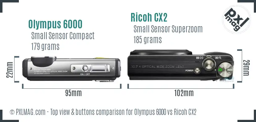 Olympus 6000 vs Ricoh CX2 top view buttons comparison