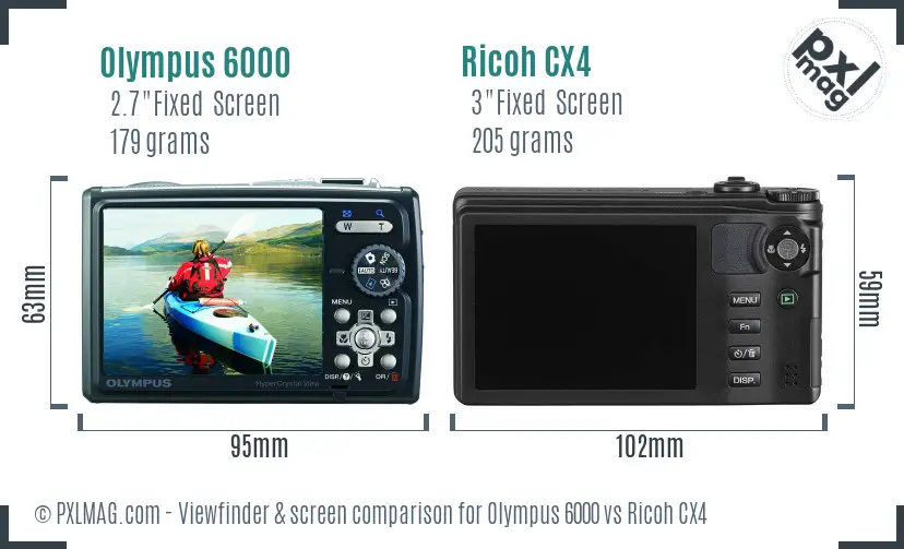 Olympus 6000 vs Ricoh CX4 Screen and Viewfinder comparison