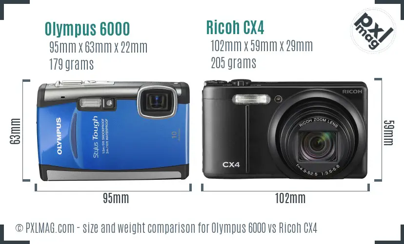 Olympus 6000 vs Ricoh CX4 size comparison