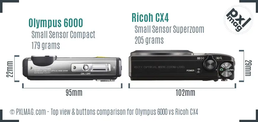 Olympus 6000 vs Ricoh CX4 top view buttons comparison