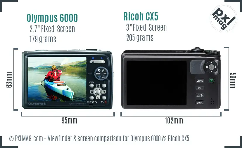 Olympus 6000 vs Ricoh CX5 Screen and Viewfinder comparison