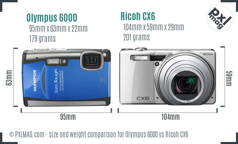 Olympus 6000 vs Ricoh CX6 size comparison