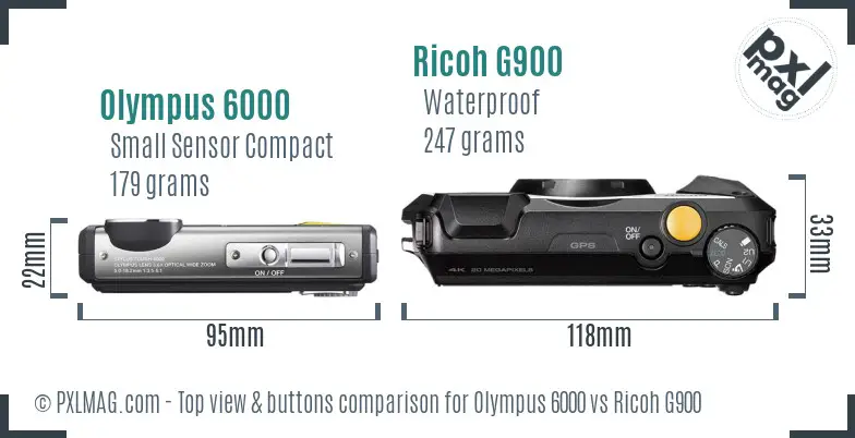 Olympus 6000 vs Ricoh G900 top view buttons comparison Olympus 6000 vs Ricoh G900 top view buttons comparison