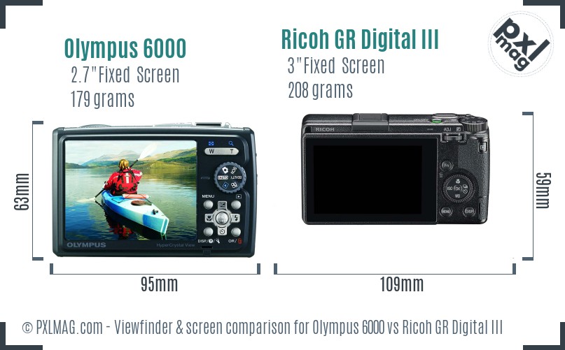 Olympus 6000 vs Ricoh GR Digital III Screen and Viewfinder comparison