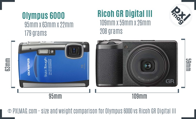 Olympus 6000 vs Ricoh GR Digital III size comparison Olympus 6000 vs Ricoh GR Digital III size comparison