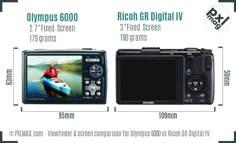 Olympus 6000 vs Ricoh GR Digital IV Screen and Viewfinder comparison