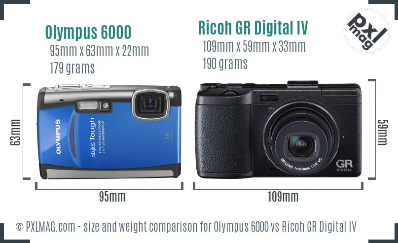 Olympus 6000 vs Ricoh GR Digital IV size comparison
