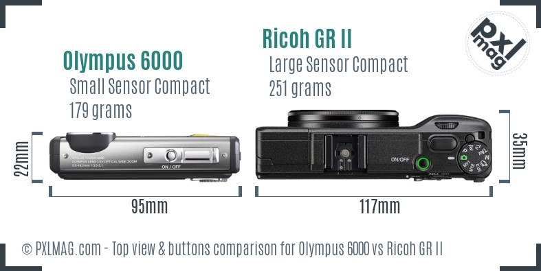 Olympus 6000 vs Ricoh GR II top view buttons comparison