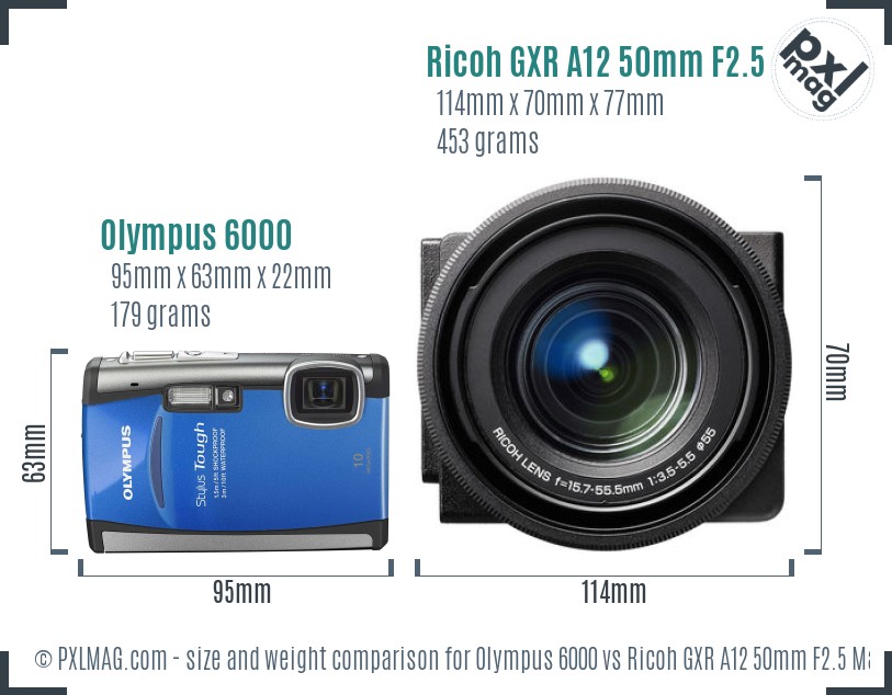 Olympus 6000 vs Ricoh GXR A12 50mm F2.5 Macro size comparison