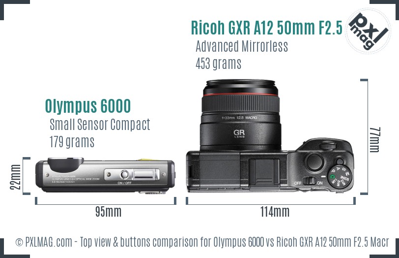 Olympus 6000 vs Ricoh GXR A12 50mm F2.5 Macro top view buttons comparison