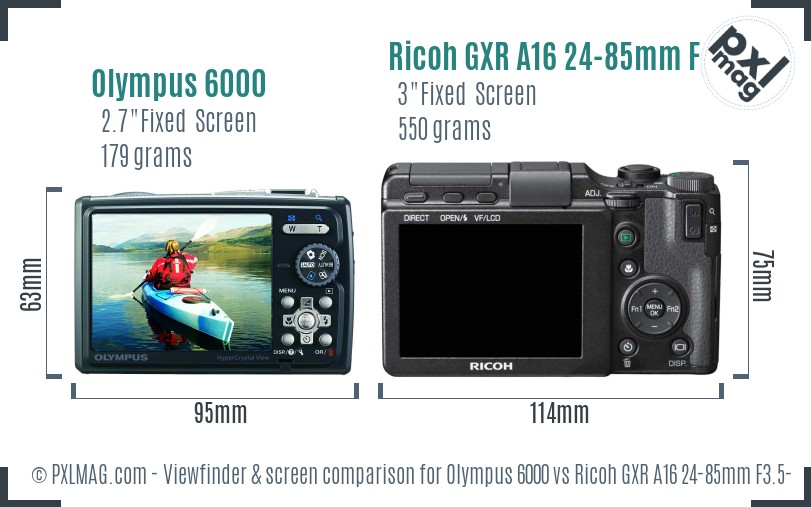 Olympus 6000 vs Ricoh GXR A16 24-85mm F3.5-5.5 Screen and Viewfinder comparison