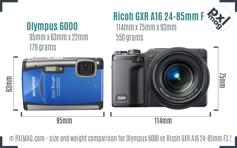Olympus 6000 vs Ricoh GXR A16 24-85mm F3.5-5.5 size comparison