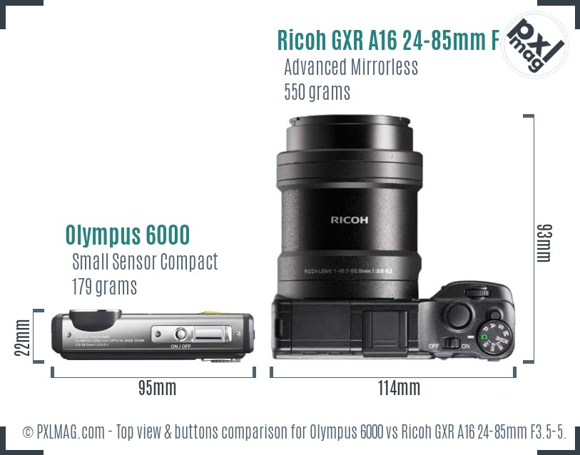 Olympus 6000 vs Ricoh GXR A16 24-85mm F3.5-5.5 top view buttons comparison