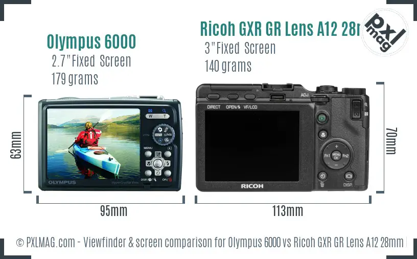 Olympus 6000 vs Ricoh GXR GR Lens A12 28mm F2.5 Screen and Viewfinder comparison