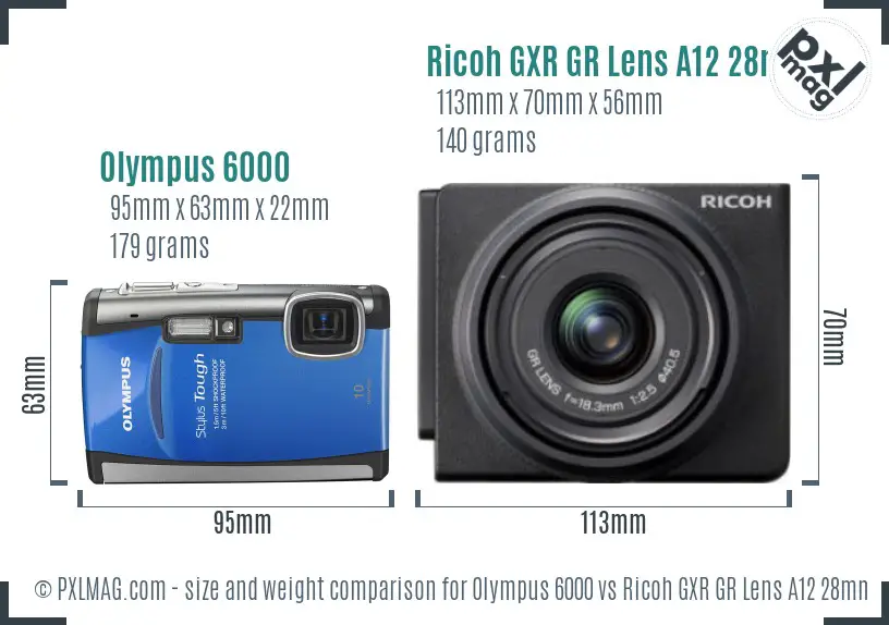 Olympus 6000 vs Ricoh GXR GR Lens A12 28mm F2.5 size comparison