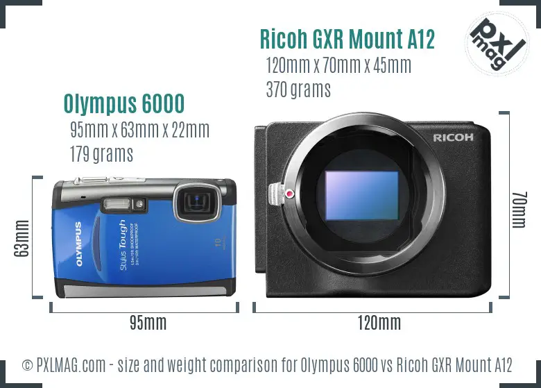 Olympus 6000 vs Ricoh GXR Mount A12 size comparison