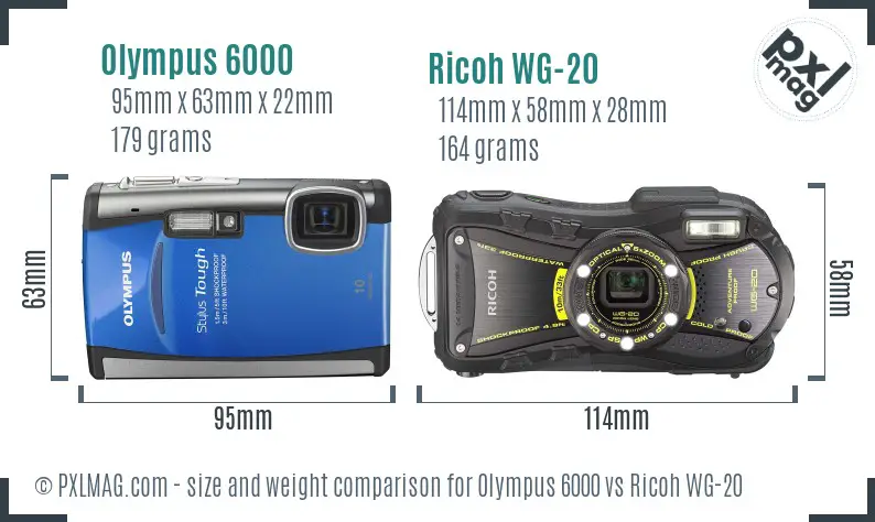 Olympus 6000 vs Ricoh WG-20 size comparison