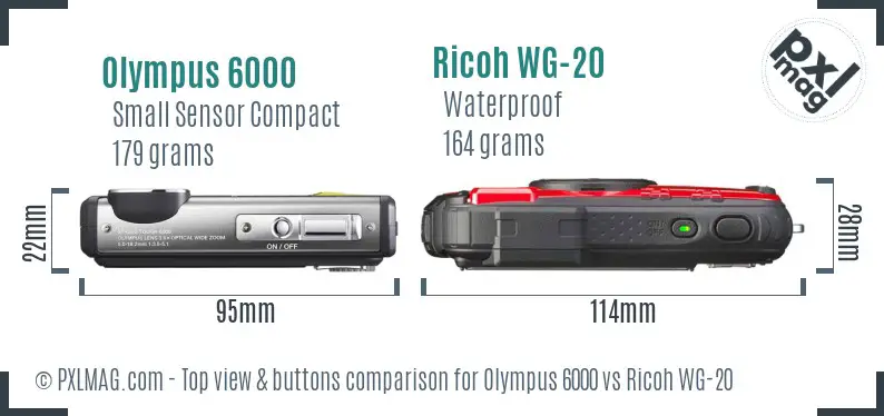 Olympus 6000 vs Ricoh WG-20 top view buttons comparison