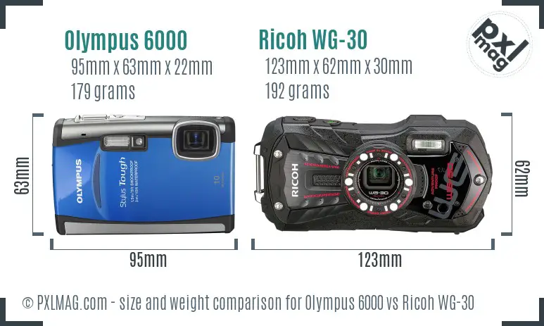 Olympus 6000 vs Ricoh WG-30 size comparison